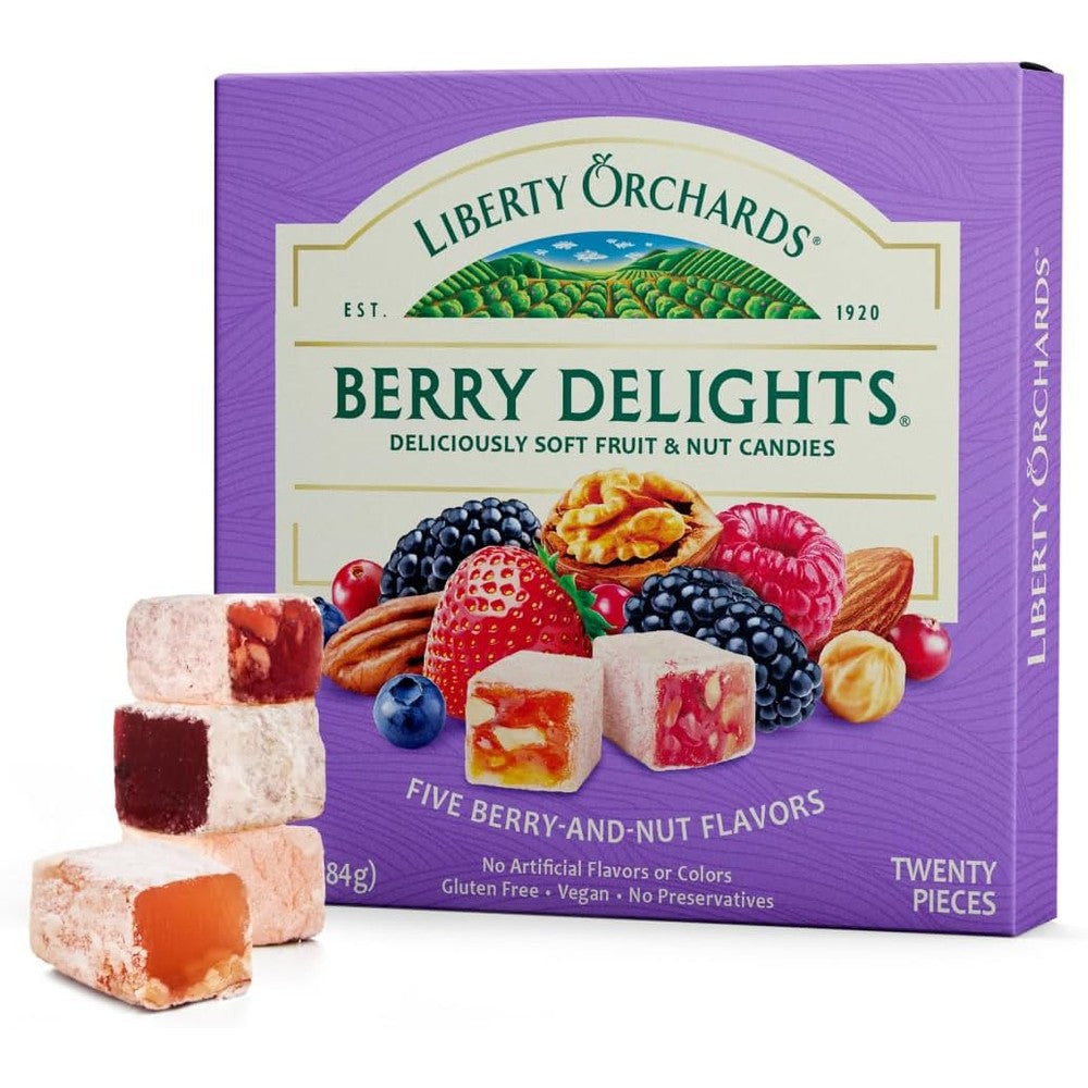 Liberty Orchards Berry Delights Assorted Vegan Fruit And Nut Candies Gluten Free Turkish Delight Inspired Snack Gift Box 10 Ounces