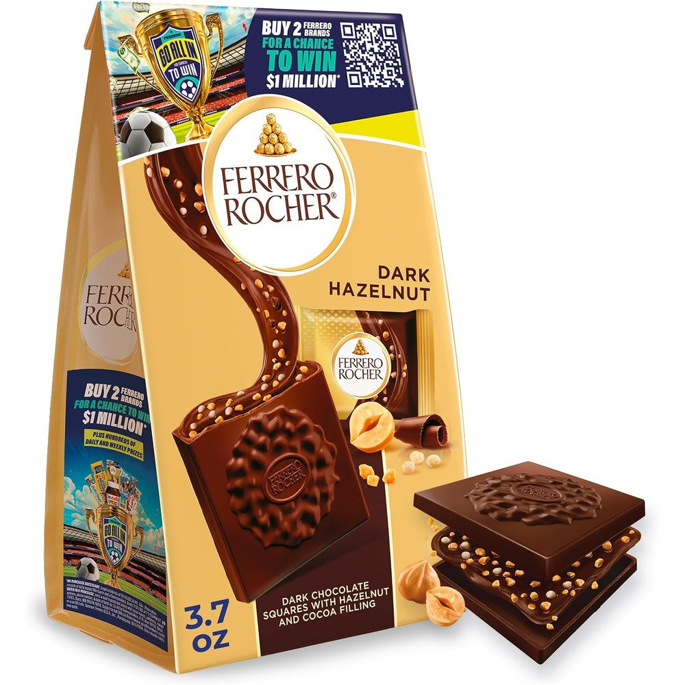Ferrero Rocher Premium Dark Hazelnut Chocolate Squares Individually Wrapped Chocolates 3.7 Ounces