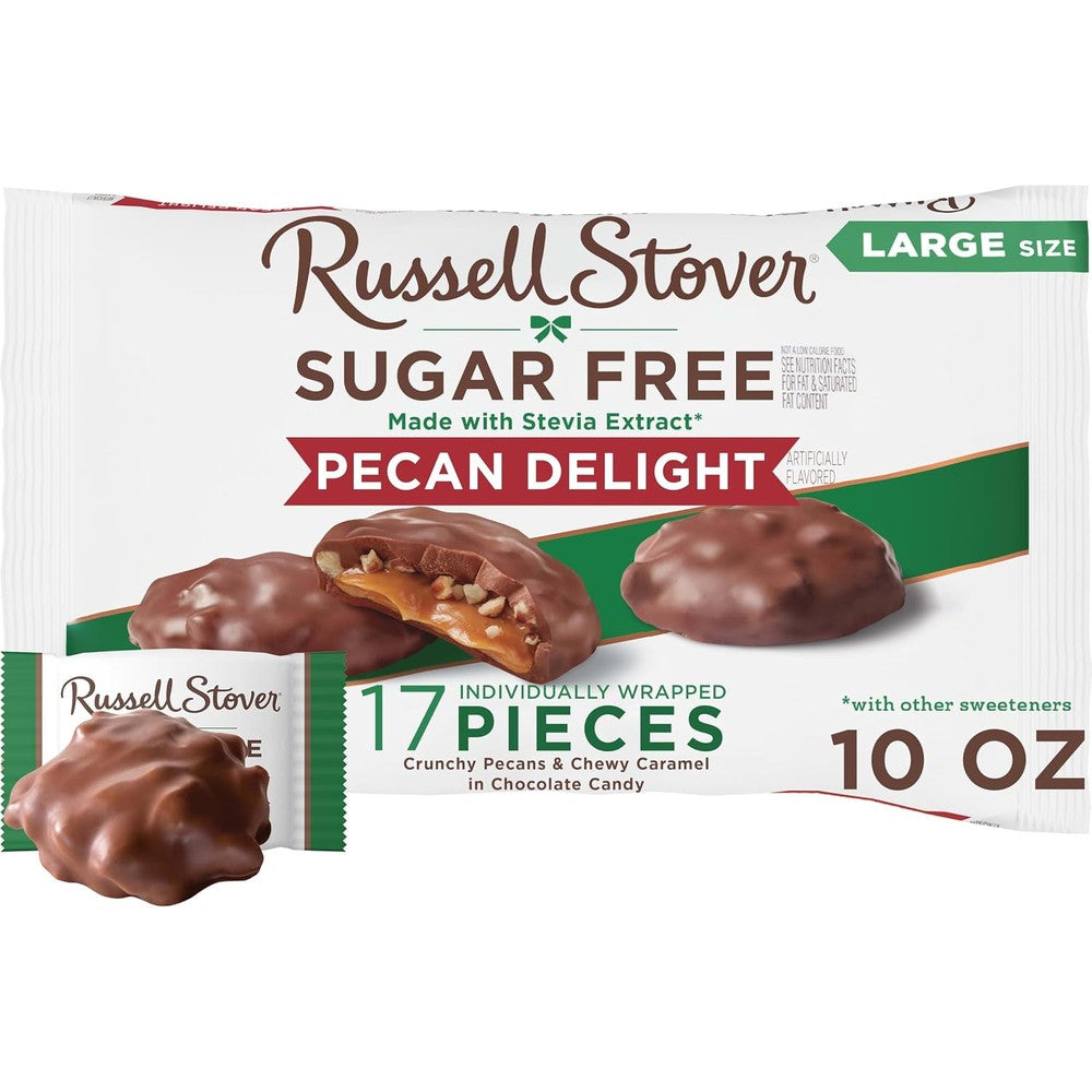 Russell Stover Sugar Free Pecan Delights With Stevia Extract Imported USA Chocolate Candy 10 Ounce Bag
