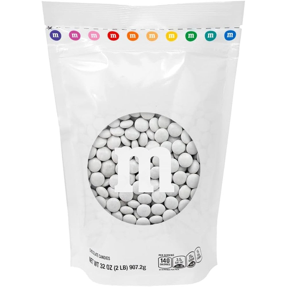 M&M'S World White Milk Chocolate Candy 2 Pound Resealable Pouch For Party Favors And Decorative Dessert Tables