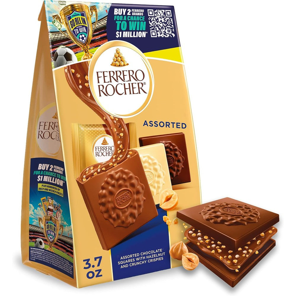 Ferrero Rocher Premium Assorted Chocolate Squares Individually Wrapped Imported Gourmet Chocolates 3.7 Ounce Bag