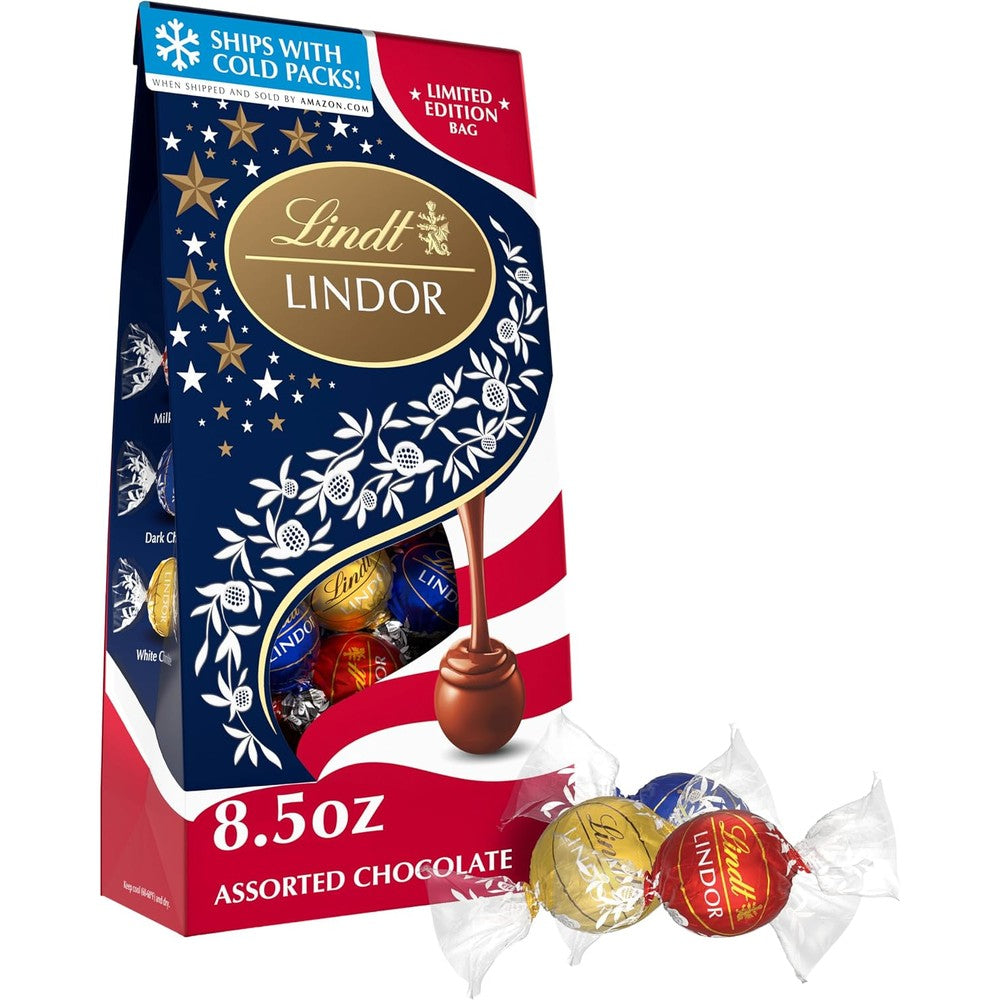 Lindt Lindor Assorted Chocolate Truffles USA celebration bag front view
