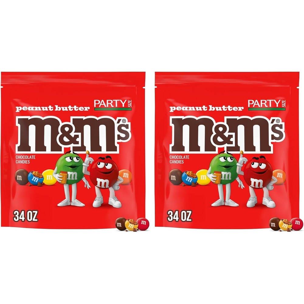 M&M'S Summer Peanut Butter Chocolate Candy front view of two thirty four ounce bulk bags