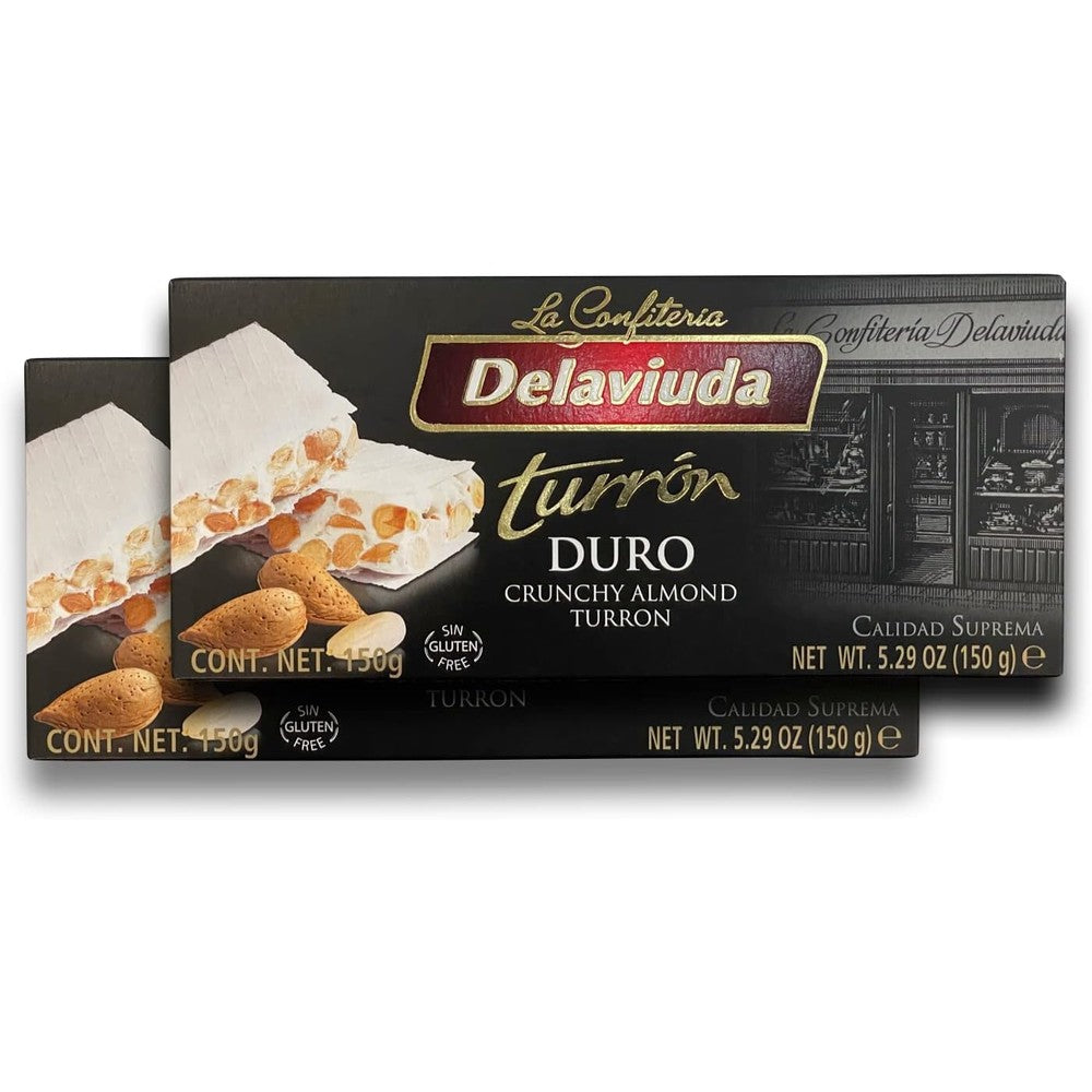 Delaviuda La Confiteria Turron Duro Crunchy Almond Turron Supreme Quality Authentic Spanish Hard Nougat Gluten Free Pack Of 2 Boxes 150 Grams Each