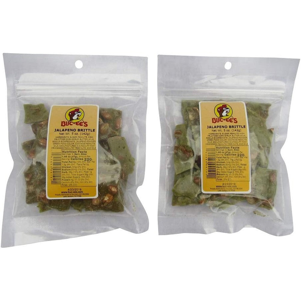 Buc-ee's Jalapeno Peanut Brittle Sweet and Spicy Crunchy Hard Candy Snack, Two 5 Ounce Bags (10 Ounces Total)