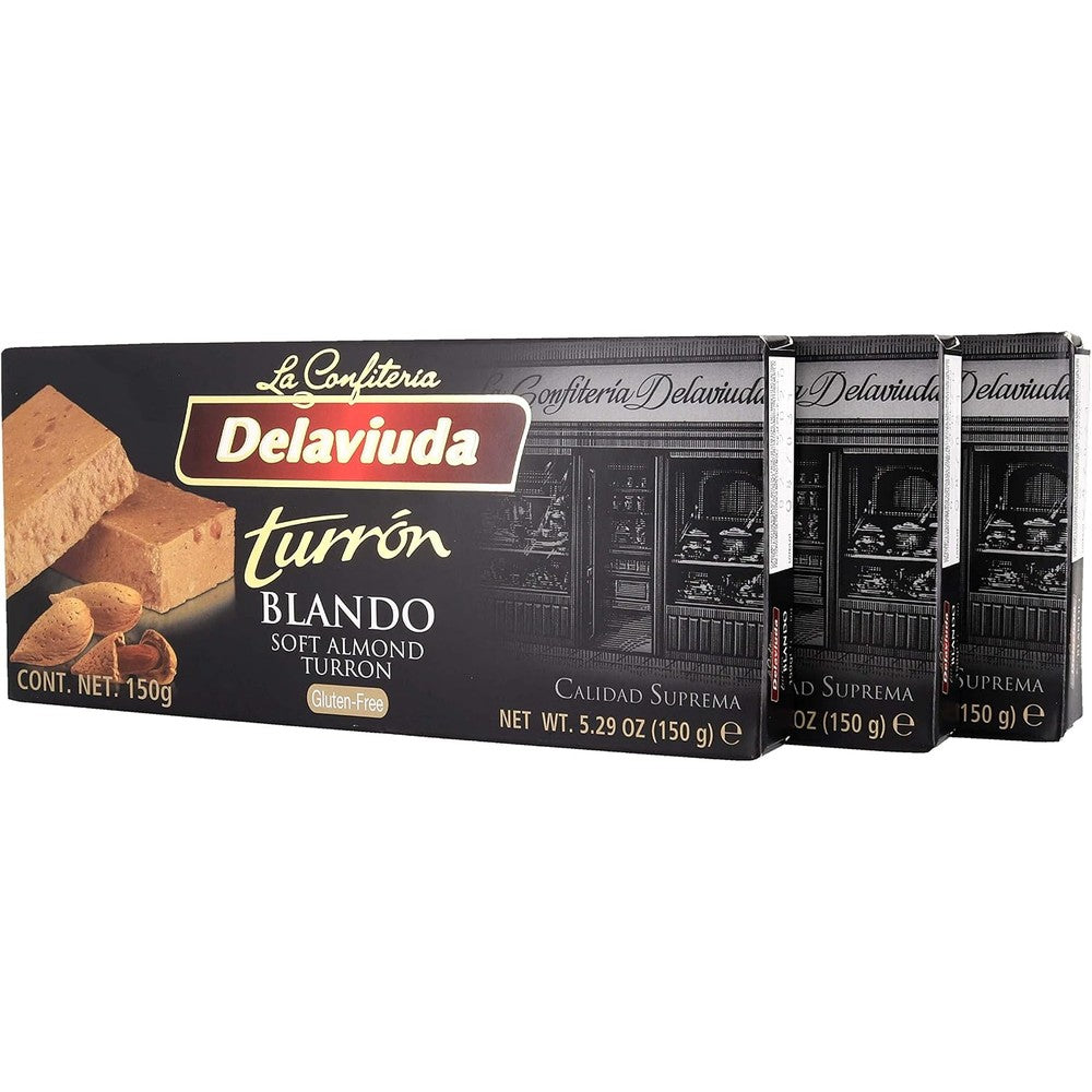 Delaviuda Turron Soft Almond Nougat Blando Gluten Free Supreme Quality Premium Spanish Confectionery Three Pack 5.29 Ounce