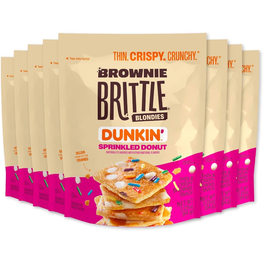 Brownie Brittle Dunkin Blondie Sprinkled Donut front view pack of eight imported snacks