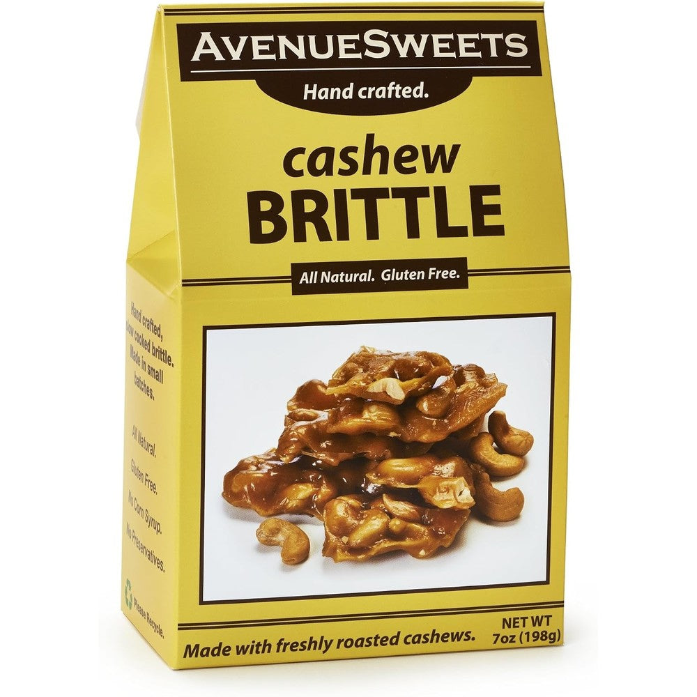 AvenueSweets Handcrafted Old Fashioned Dairy Free Vegan Cashew Nut Brittle Gourmet Snack 7 Ounce Box