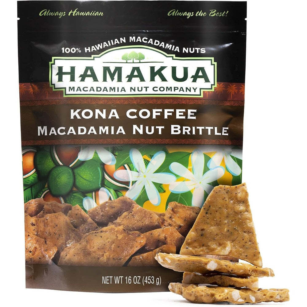 Hamakua Macadamia Nut Company Kona Coffee Macadamia Nut Brittle All Natural Hawaiian Grown Dessert Candy 16 Ounce