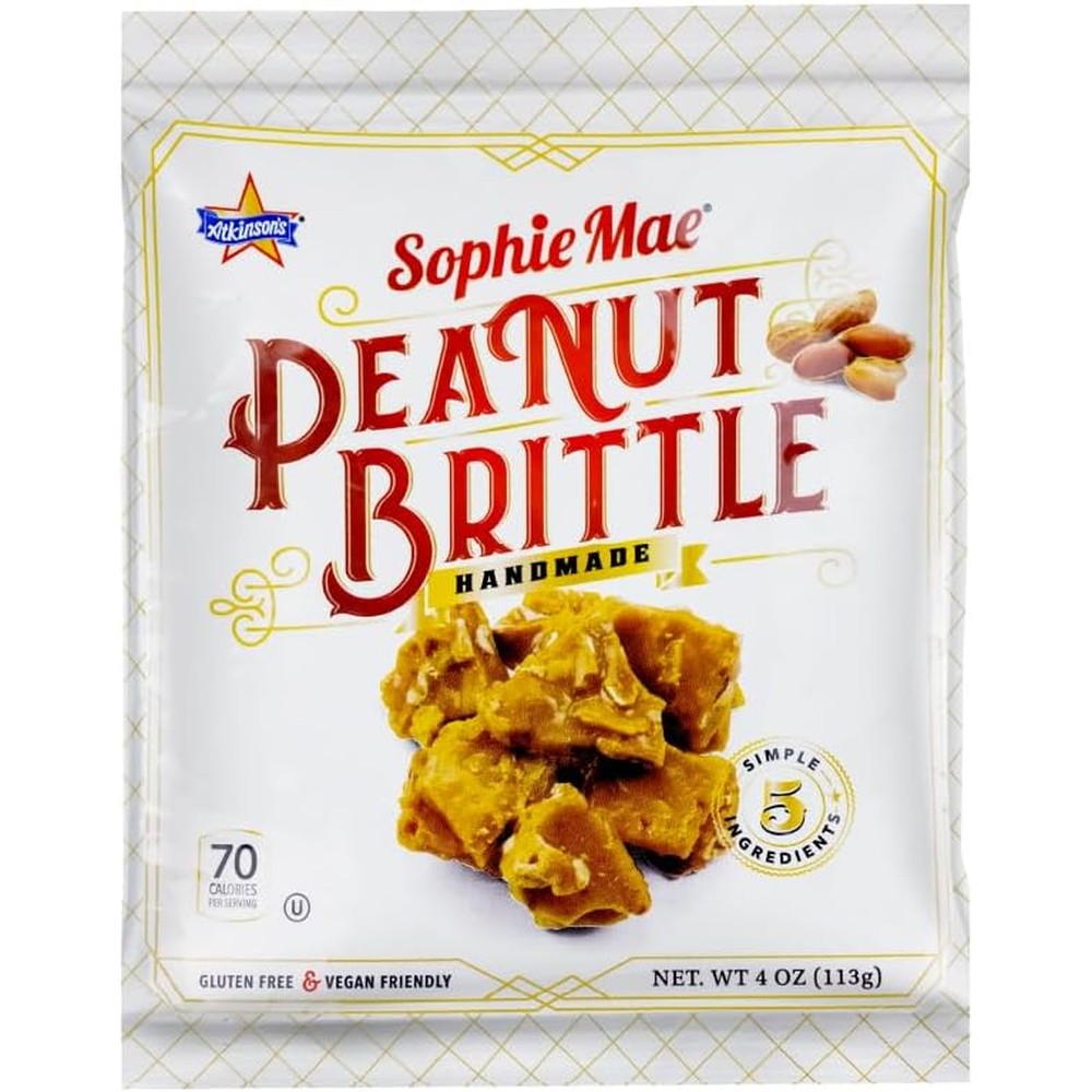 Atkinsons Sophie Mae Peanut Brittle Bites Salty Sweet Gluten Free Vegan Handmade Candy Four Ounce Peg Bag Imported From United States Of America