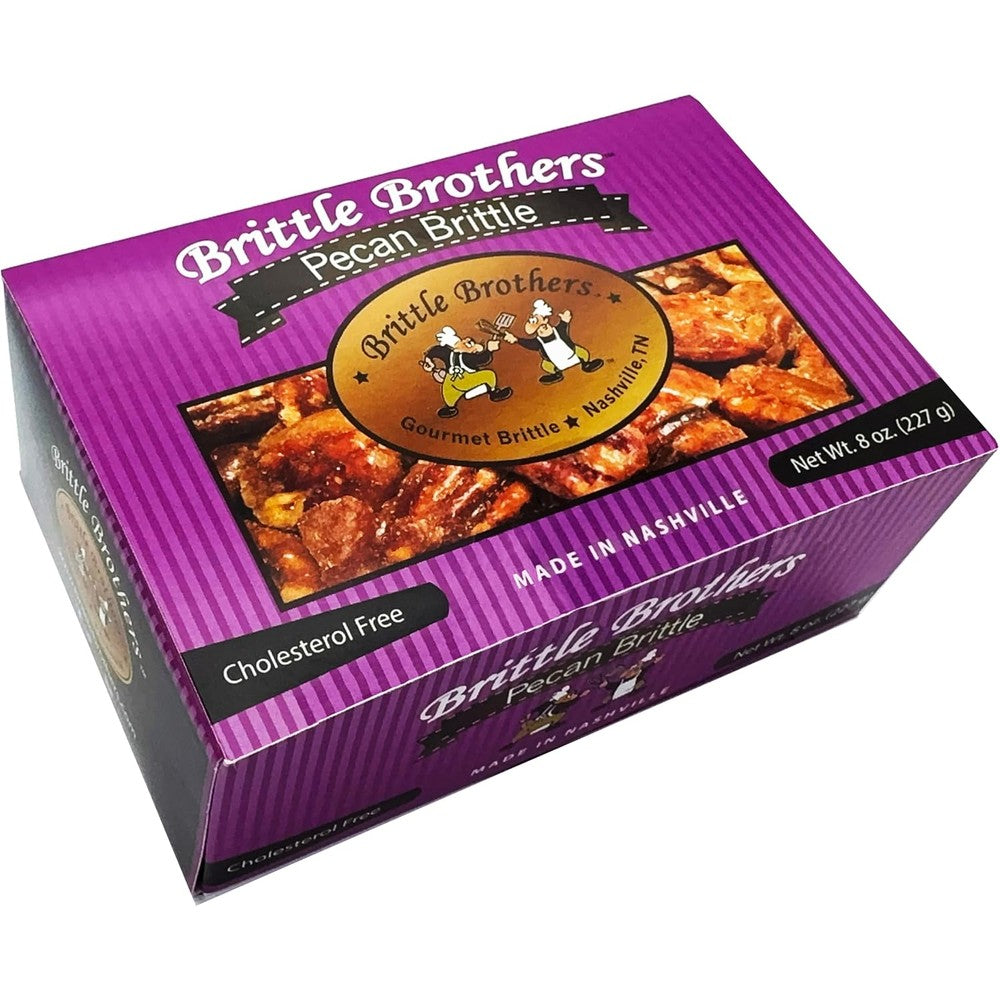 Brittle Brothers Pecan Brittle Gourmet Candy Handcrafted Authentic Roasted Jumbo Pecans Low Sugar Gluten Free Snack Premium Eight Ounce Gift Box