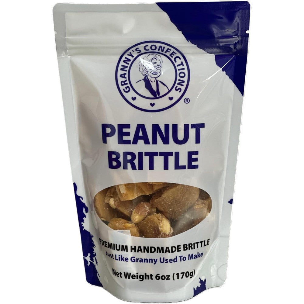 Granny's Confections Peanut Brittle 6 Ounce bag front view displaying premium handmade gourmet candy.