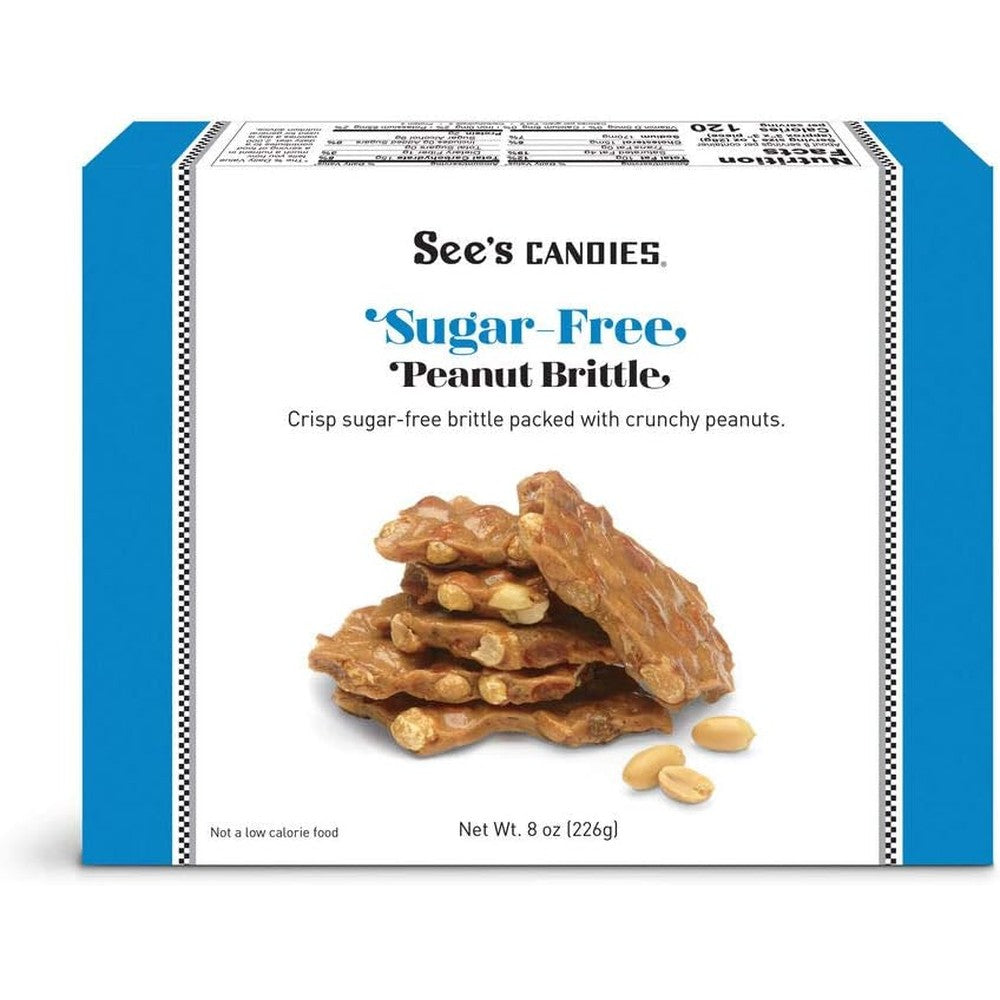 See's Candies Sugar Free Peanut Brittle Authentic Classic American Crunchy Roasted Peanut Butter Candy Imported From USA Eight Ounce Box