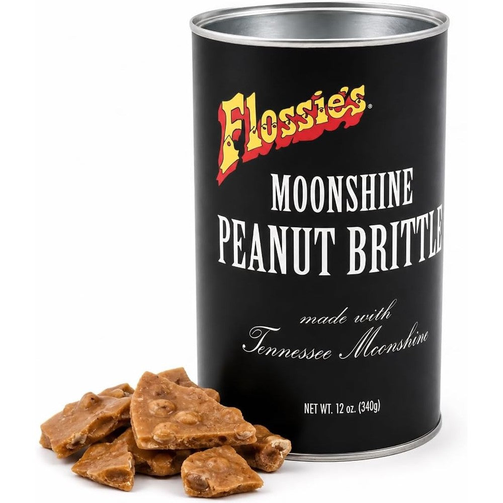 Flossie's Tennessee Moonshine Classic Peanut Brittle Handmade Crunchy Candied Peanuts With Authentic Southern Recipe Twelve Ounce Can