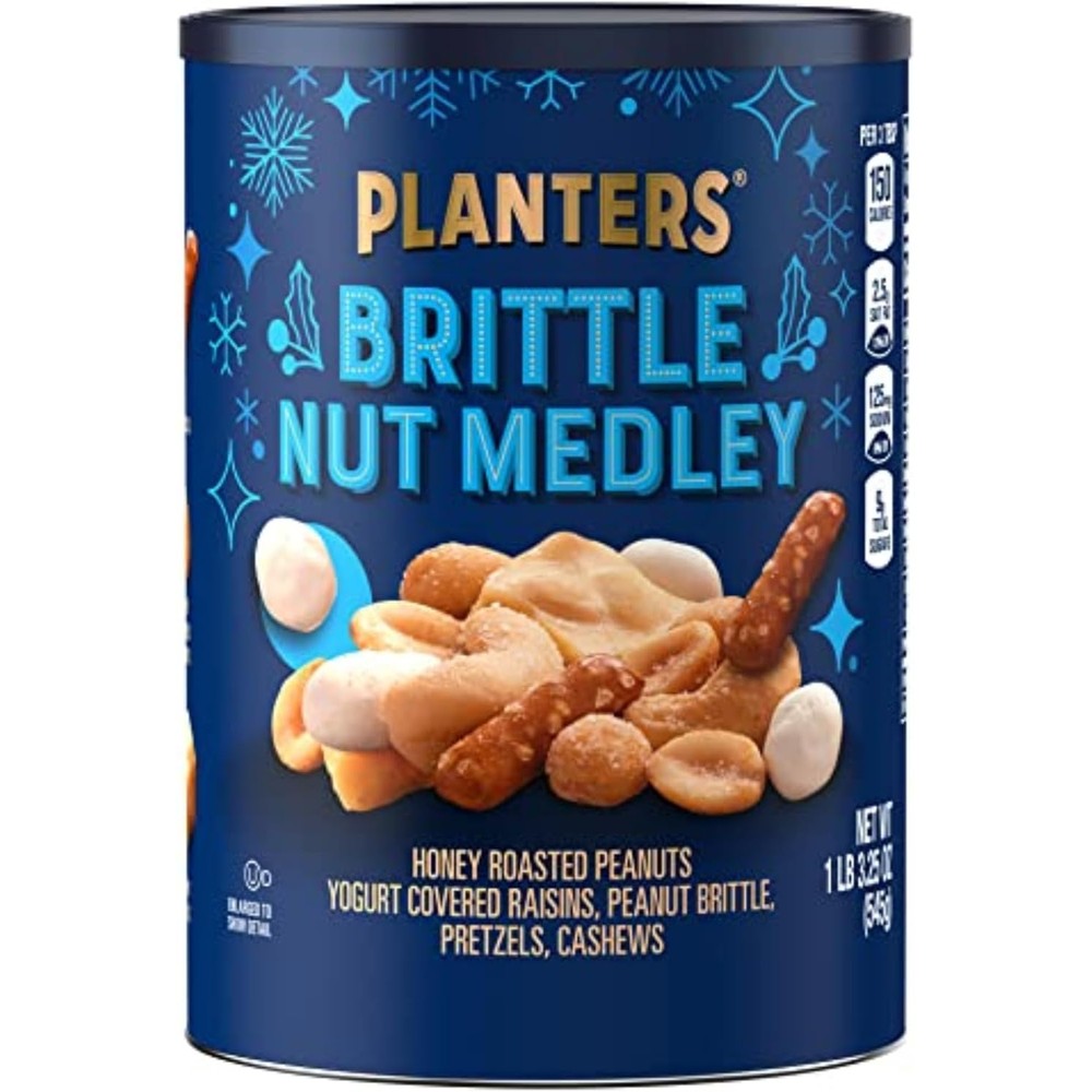 Planters Holiday Brittle Nut Medley Trail Mix Snack with Honey Peanuts Yogurt Raisins Peanut Brittle Pretzels and Cashews 19.25 Ounce