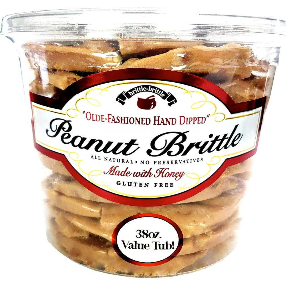 Brittle-Brittle Handmade Old Fashioned Peanut Brittle Candy Made With Honey All Natural Gluten Free Crunchy Snack Tub 38 Ounce