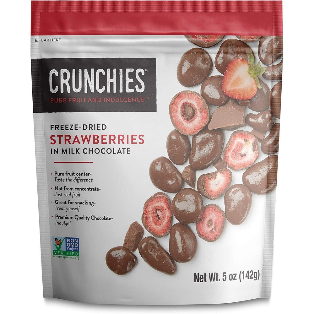 Crunchies Milk Chocolate Covered Freeze Dried Strawberries Premium USA Imported Fruit Snack 5 Ounce Pack