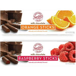 Sweet Candy Company milk chocolate orange and raspberry sticks front view