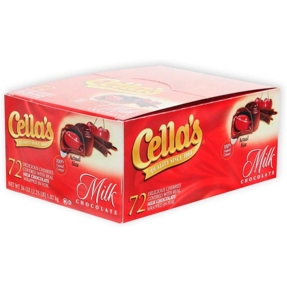 Cella's Milk Chocolate Covered Cherries 72 Count Box Premium Confectionery Individually Wrapped Real Cherry Liquid Center 36 Ounce Package