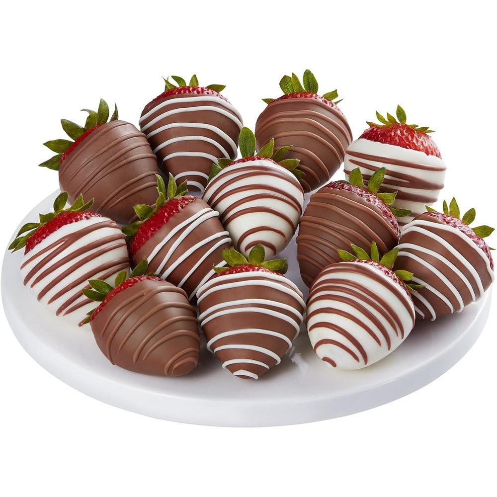 Shari's Berries Gourmet Drizzled Chocolate Covered Strawberries 12 Count Luxurious Hand Dipped Dessert Gift Box