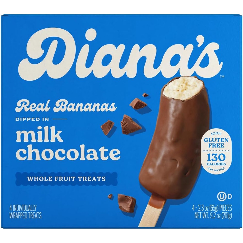 Dianas Bananas Milk Chocolate Banana Halves Premium Frozen Fruit Treat Four Pack