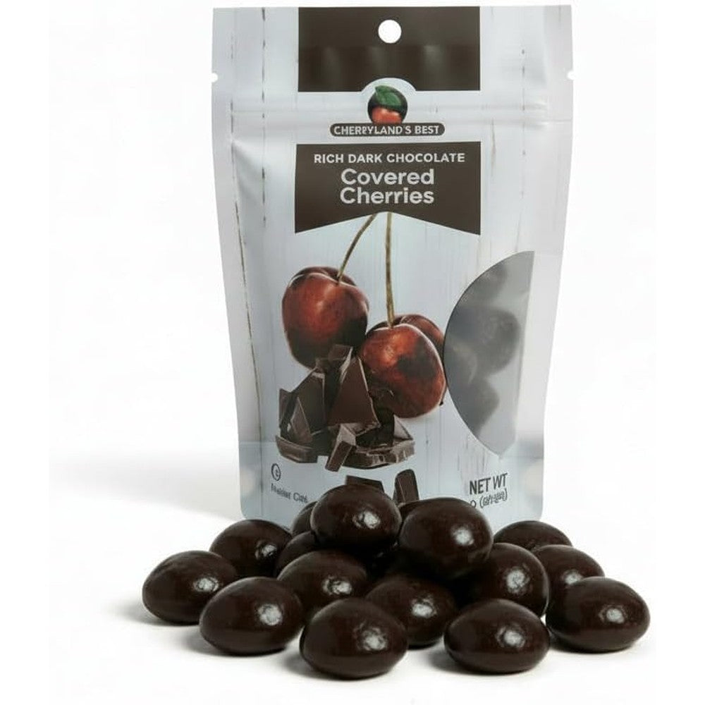 Cherryland's Best Dark Chocolate Covered Cherries front view of 7.5 Ounce bag