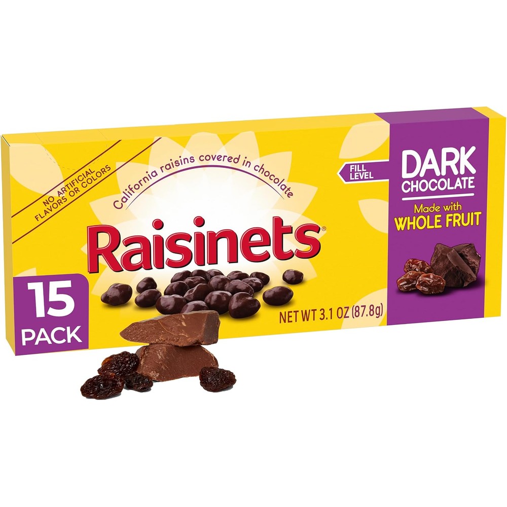 Raisinets Dark Chocolate Covered Raisins Gluten Free California Fruit Candy Theater Box 3.1 Ounce Bulk 15 Pack