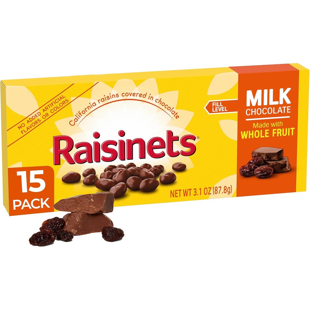 Raisinets Milk Chocolate Covered Raisins Gluten Free California Movie Theater Candy Box 3.1 Ounce Bulk 15 Pack