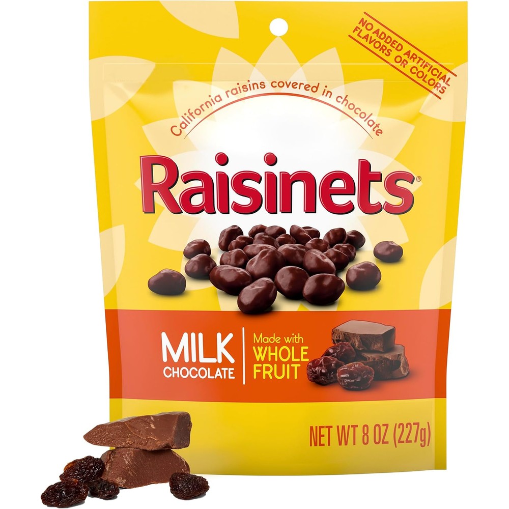 Raisinets Milk Chocolate Covered California Raisins, Gluten Free Snack In Resealable Bag, 8 Ounce