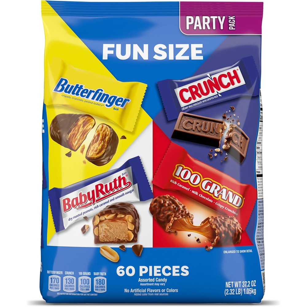 Butterfinger Assorted Chocolate Candy Bars Fun Size Party Pack Featuring Crunch Baby Ruth And 100 Grand Sixty Count Thirty Seven Point Two Ounce