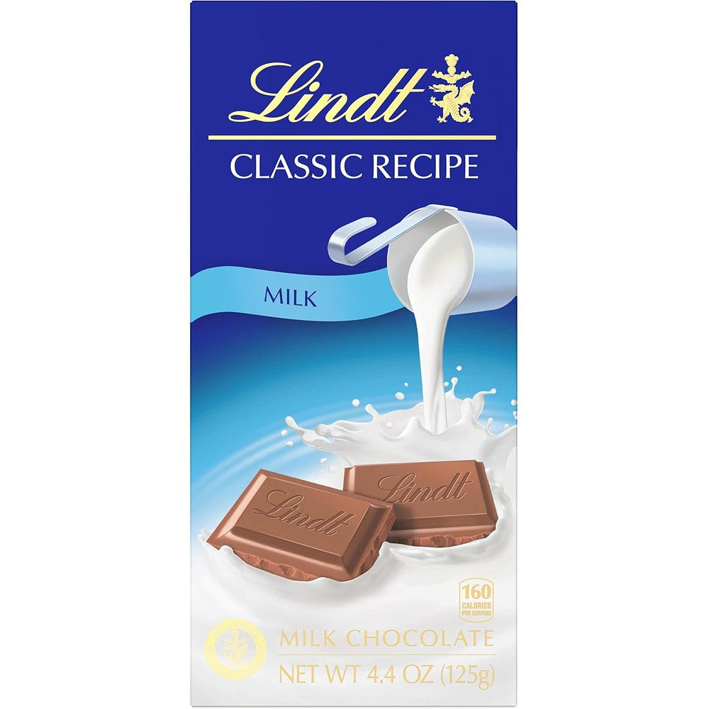Lindt Classic Recipe Milk Chocolate Candy Bar Premium Swiss Heritage Creamy Smooth Gourmet Milk Chocolate Candy For Baking And Gifting 4.4 Ounce