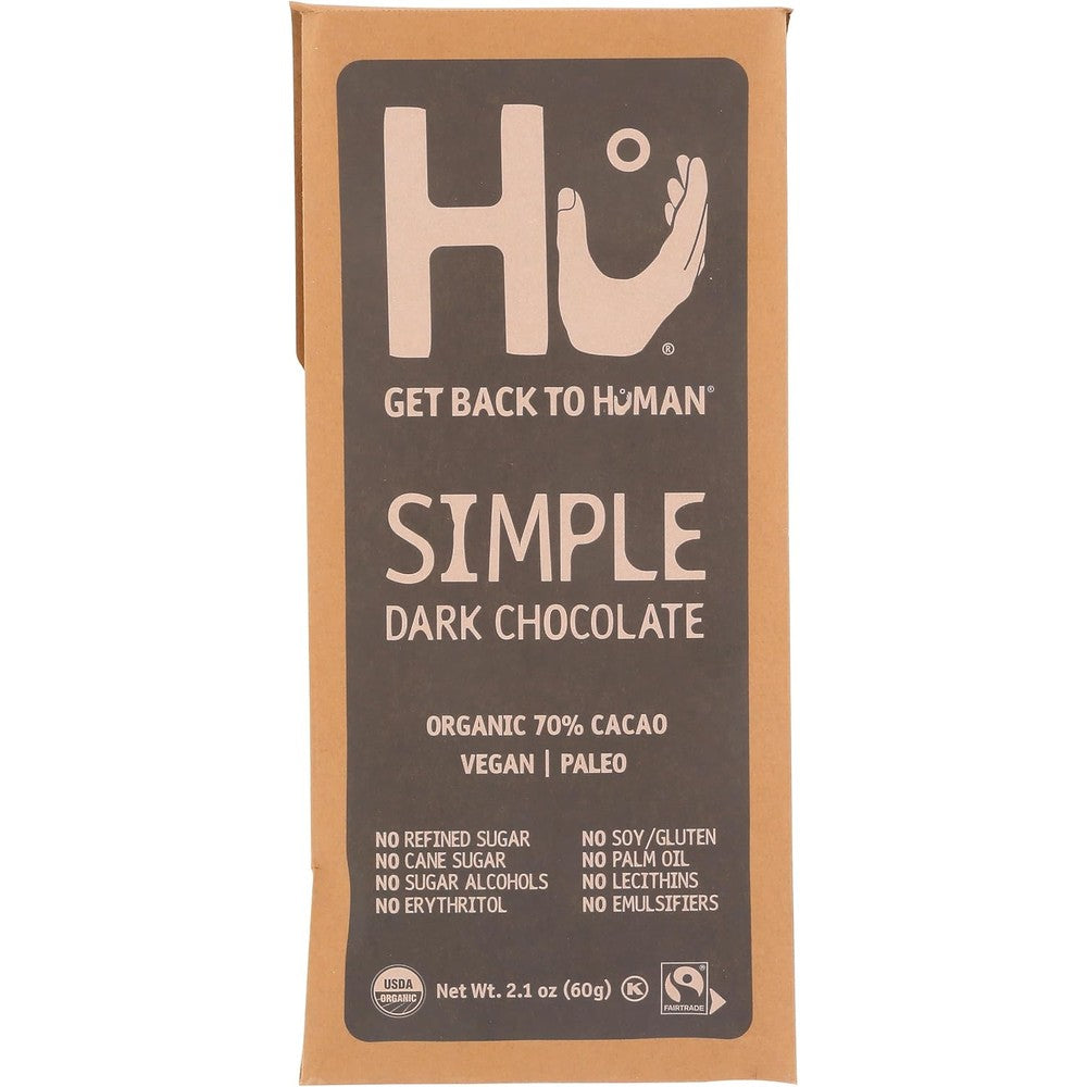 Hu Kitchen Organic Simple Dark Chocolate Bar Vegan And Paleo Friendly Seventy Percent Cacao Two Point One Ounce