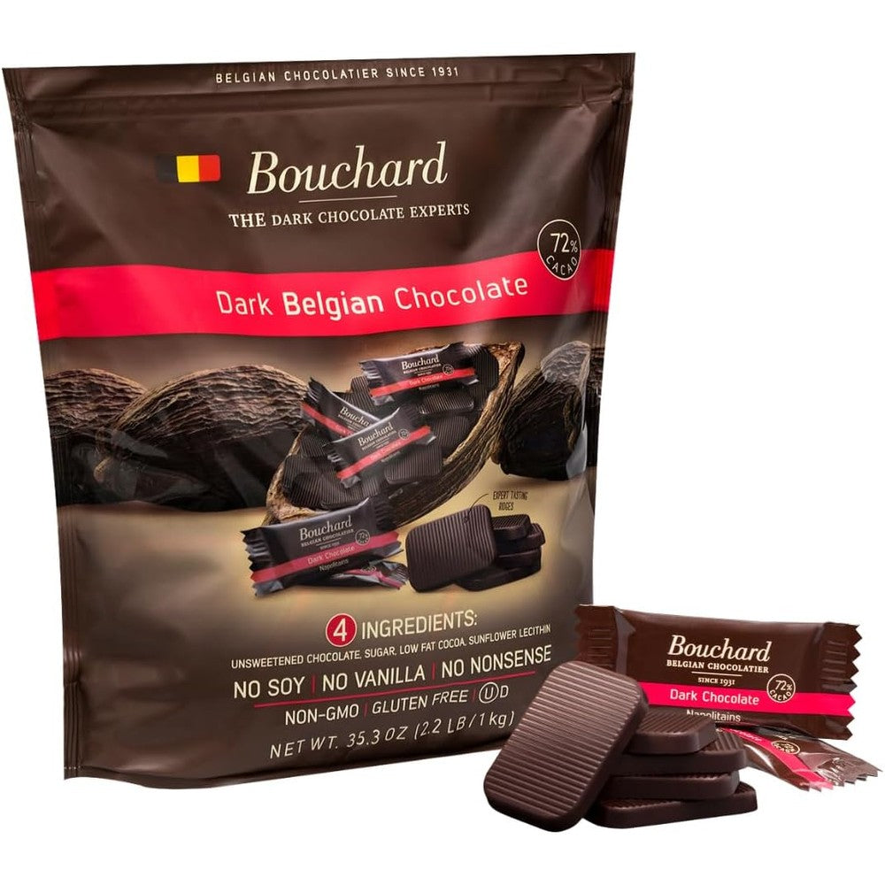 Bouchard Belgian Dark Chocolate Napolitains Seventy Two Percent Cacao Premium Individually Wrapped Pieces Thirty Five Point Three Ounce