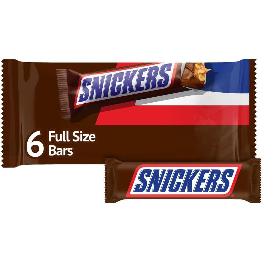 Snickers Full Size Original Milk Chocolate Candy Bars Pack Of 6 Premium American Imported Eleven Point Sixteen Ounce Sharing Bag