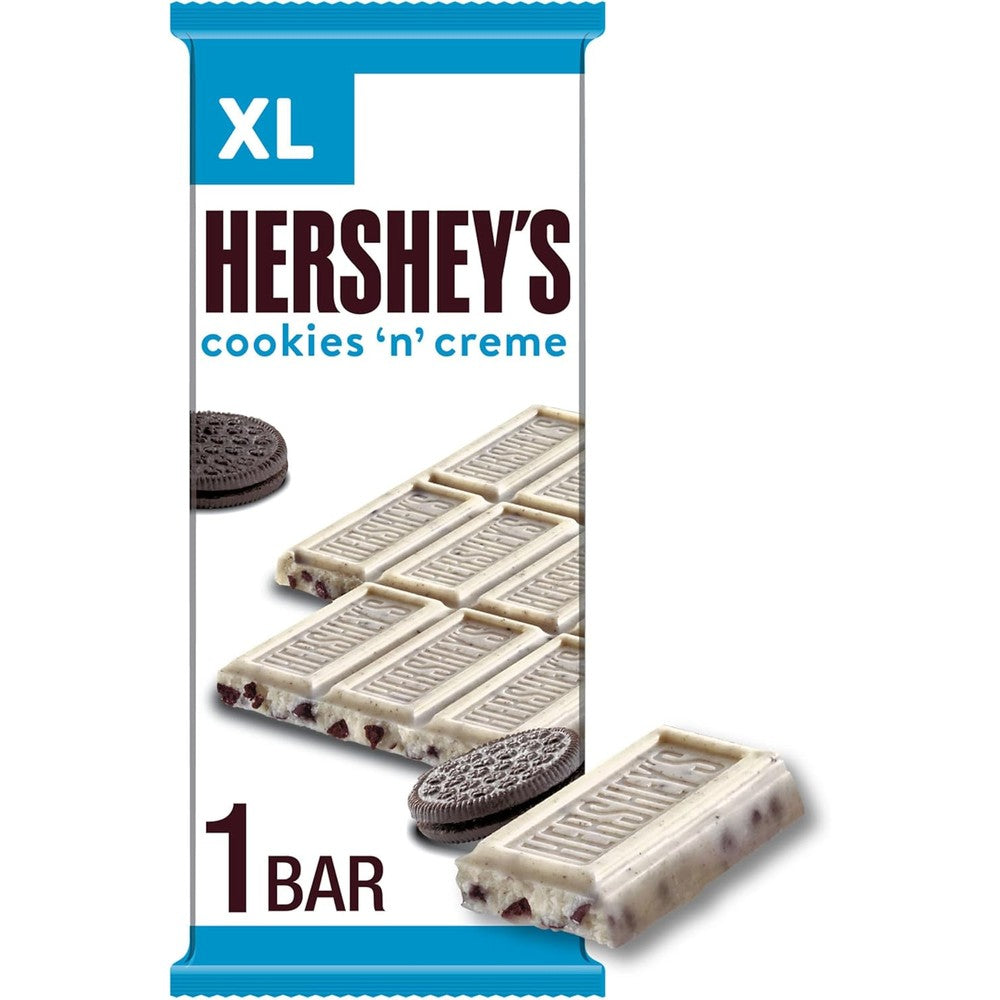 HERSHEY'S Cookies 'n' Creme XL Candy Bar Smooth White Creme With Crunchy Cookie Bits Extra Large Sixteen Pieces Four Ounce