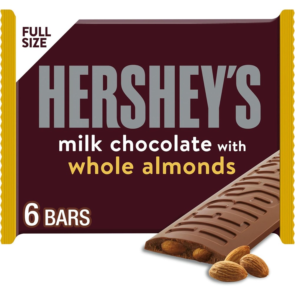 HERSHEY'S Milk Chocolate With Whole Almonds Candy Bars Creamy Chocolate With Crunchy Roasted Almonds 1.45 Ounce 6 Count