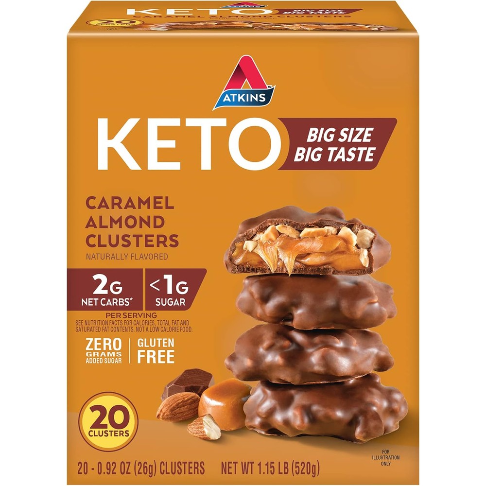 Atkins Keto Caramel Almond Clusters Gluten Free High In Fiber One Gram Sugar Two Grams Net Carbs Healthy Dessert Snacks Pack Of 20 Count