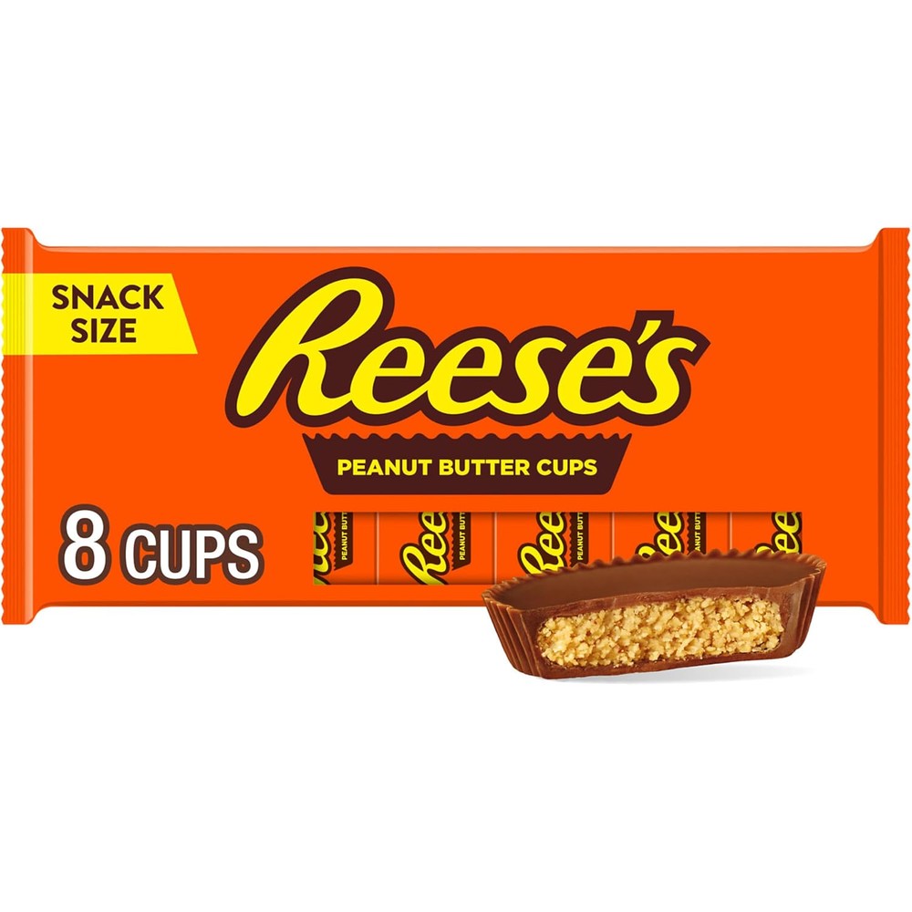 Reese's Milk Chocolate Snack Size Peanut Butter Cups Gluten Free Individually Wrapped USA Imported Candy Packs 0.6 Ounce 8 Count