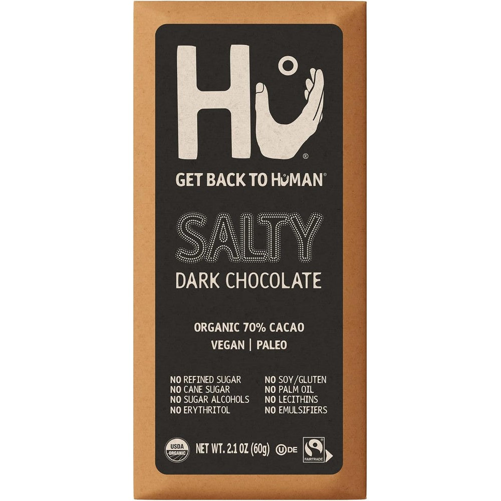 Hu Salty Dark Chocolate Bar 70 Percent Organic Cacao Vegan Paleo Friendly Gluten Free Imported Snack 2.1 Ounce Bar 1 Count