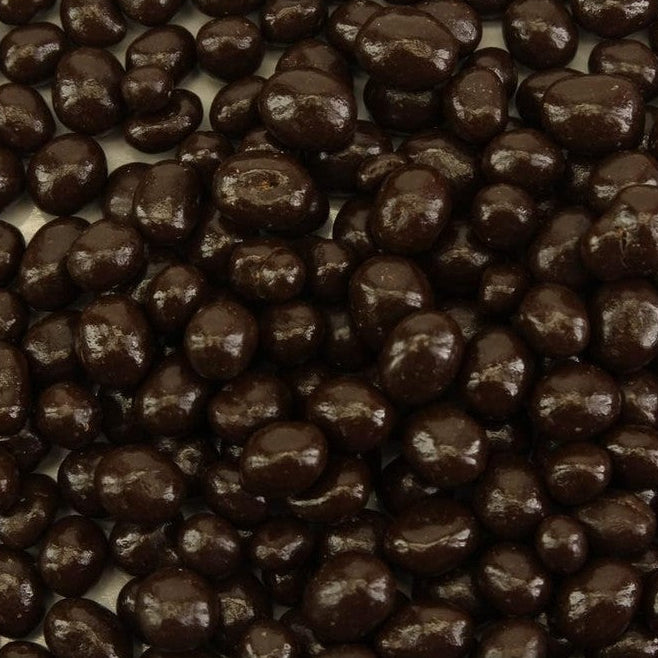 Planet Sweets dark chocolate covered roasted espresso beans front view
