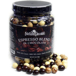 Dilettante Chocolates Chocolate Covered Espresso Coffee Bean Blend Jar With White Milk Dark And Marbled Chocolate Three Pound Bulk Jar