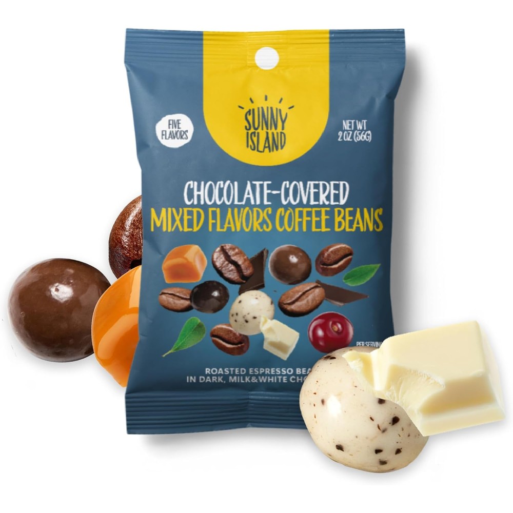 Sunny Island Chocolate Covered Espresso Coffee Beans Variety Pack 12 Count 2 Ounce Pouches 24 Ounce Total - Image 1