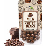 Green Jay Gourmet milk chocolate covered coffee beans front view