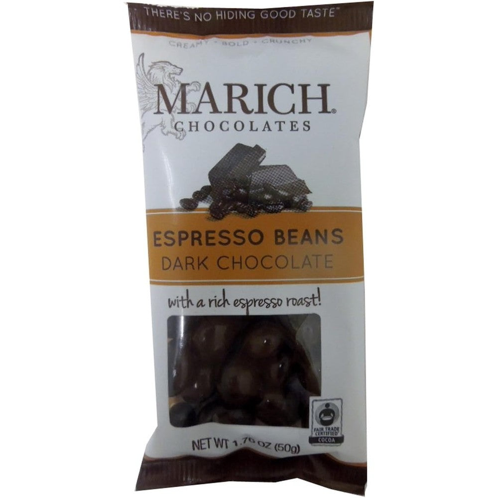 Marich Dark Chocolate Covered Espresso Beans Premium Italian Roasted Coffee Pouches 1.76 Ounce Pack Of 12
