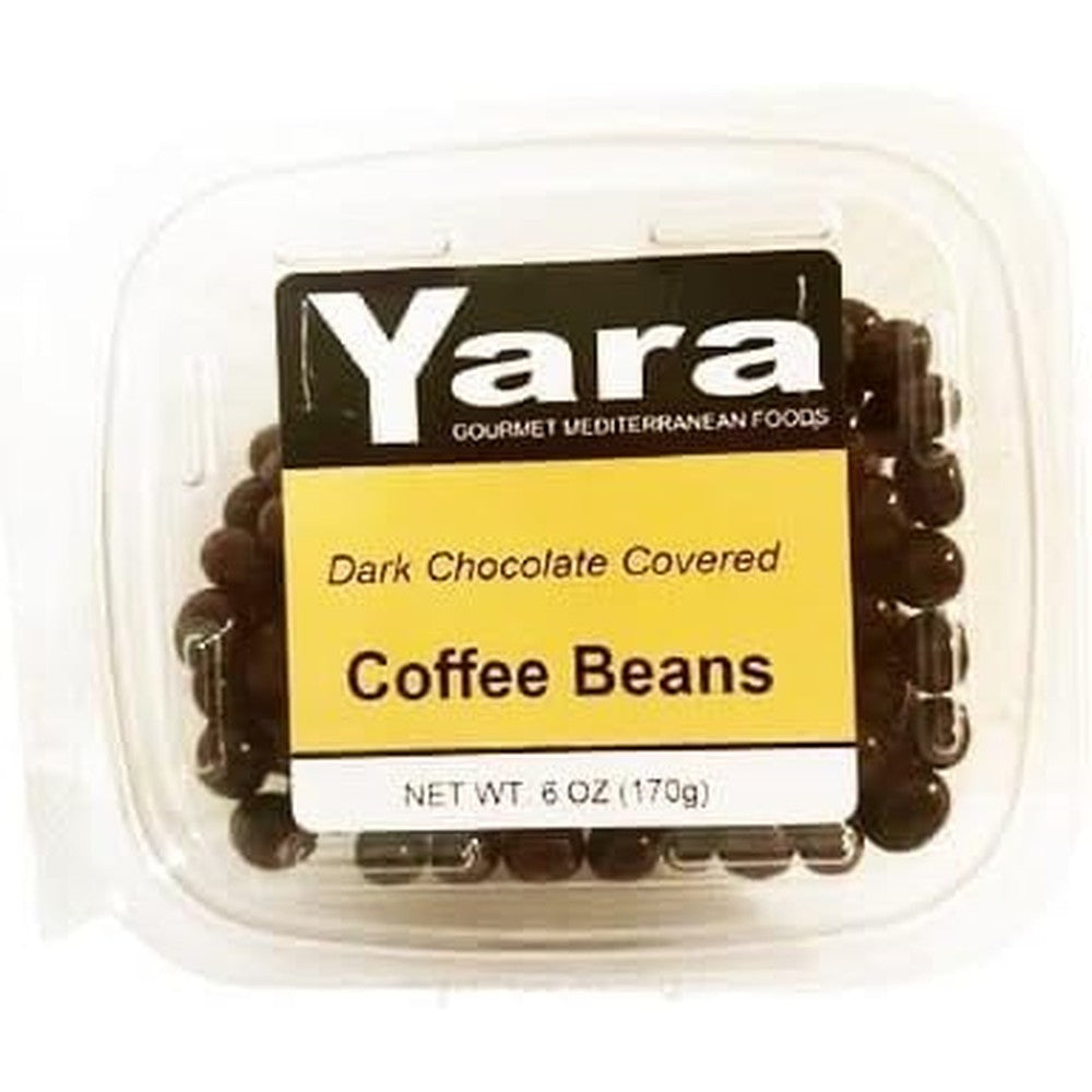Yara Gourmet Mediterranean Foods Dark Chocolate Covered Coffee Beans front view in clear container