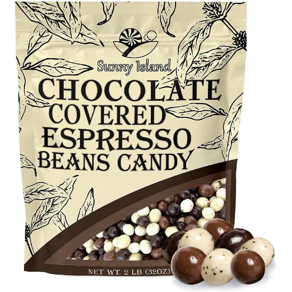 Sunny Island Gourmet Chocolate Covered Coffee Beans Mix Featuring Milk White And Dark Chocolate Covered Espresso Beans Candy Two Pound Bag