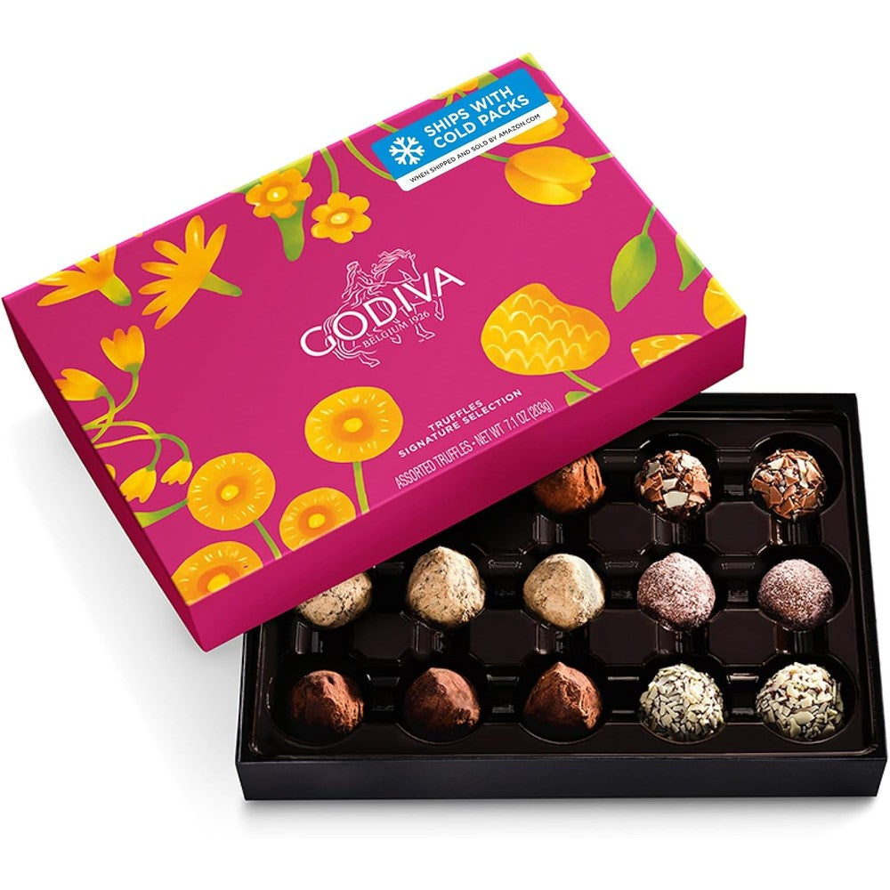 Godiva Signature Truffles Limited Edition Spring Gift Box Belgian Dark And Milk Chocolates With Ganache Centers Gourmet Chocolate Gift 15 Count 7.1...