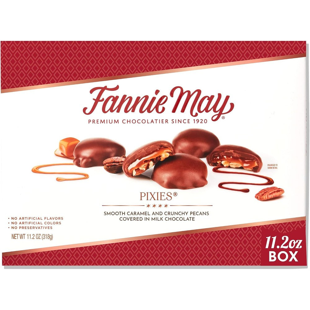 Fannie May Premium Milk Chocolate Candy Pixies With Hand Poured Caramel And Roasted Pecans Gift Box 11.2 Ounce