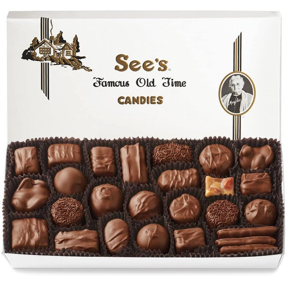 See's Candies Assorted Milk Chocolates Premium Gift Box White Wrap 1 Pound