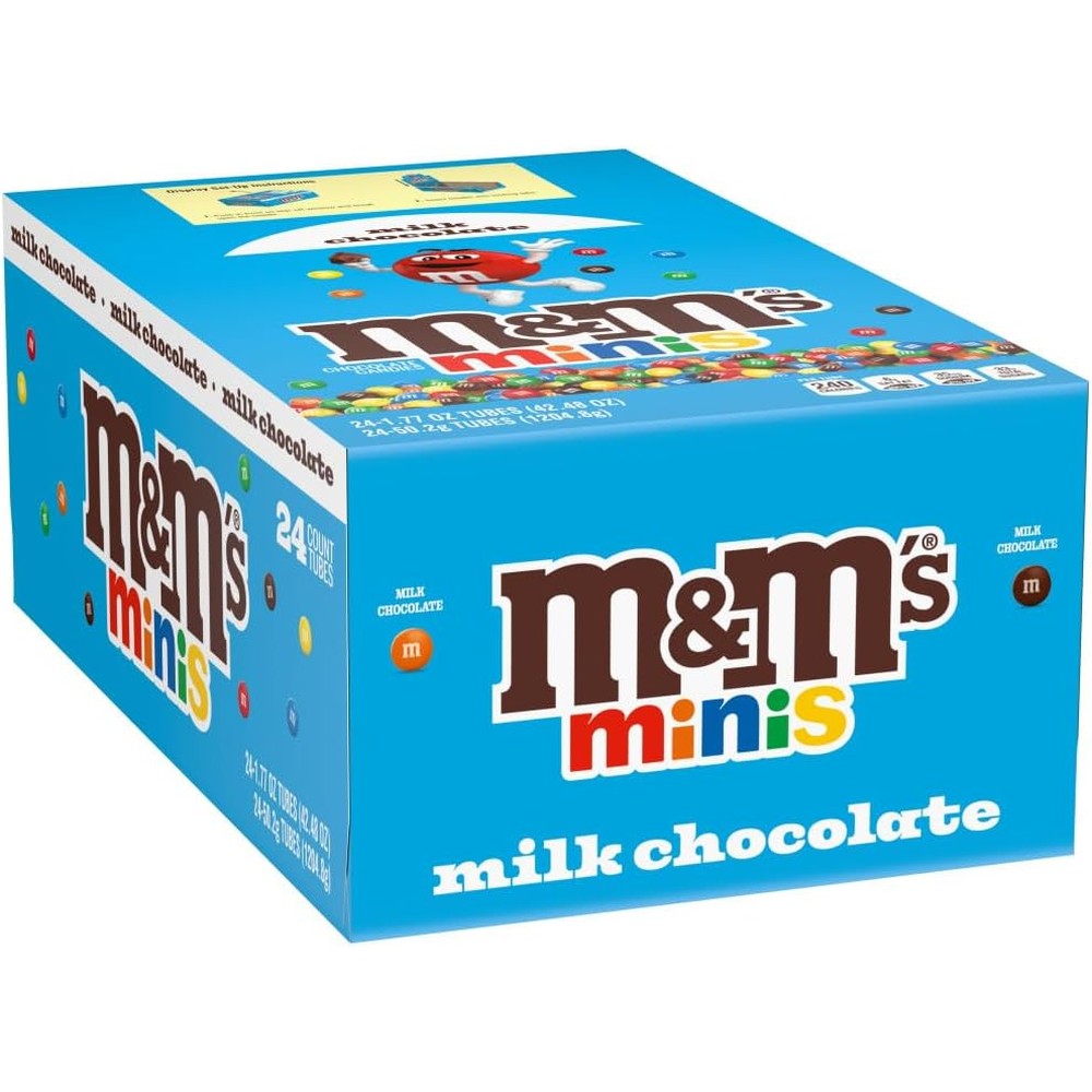 M&M'S Milk Chocolate MINIS Size Candy One Point Seventy Seven Ounce Tube Twenty Four Count